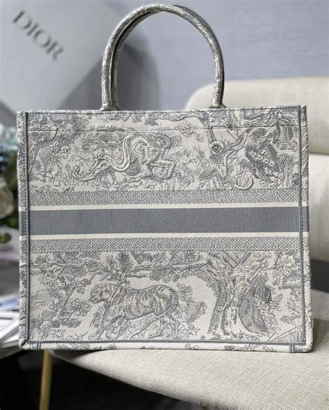 Dior Book Tote Gray Toile de Jouy Embroidery 